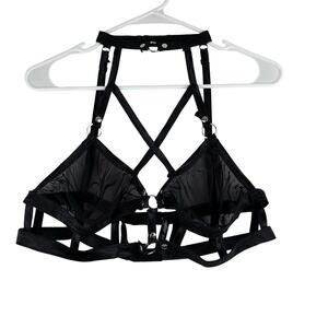 Body Rage Bralette Women’s 1X Black Strappy Bondage Sexy Intimates Mesh Choker
